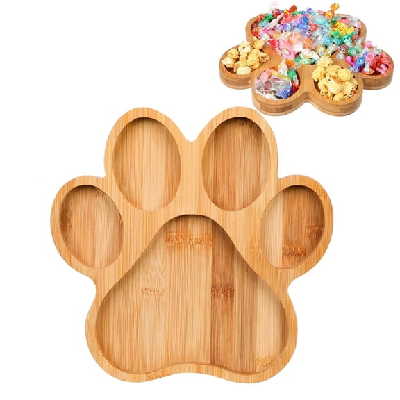 Fmxomd Bamboo Paw Shaped Serving Tray – Bamboo Wood Charcuterie and Cheese Board Party Supplies, Fun Serving Board and Gift for Dog and Cat Lovers, 12 Inches, 1Pack
