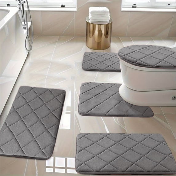 Fmxomd Bathroom Rug Set 5 Piece, Foam Bath Mat Set, Water Absorbent Bath Mats for Bathroom - Non-Slip & Washable Bathroom Rugs - Dark Gray Bathroom Rug Set