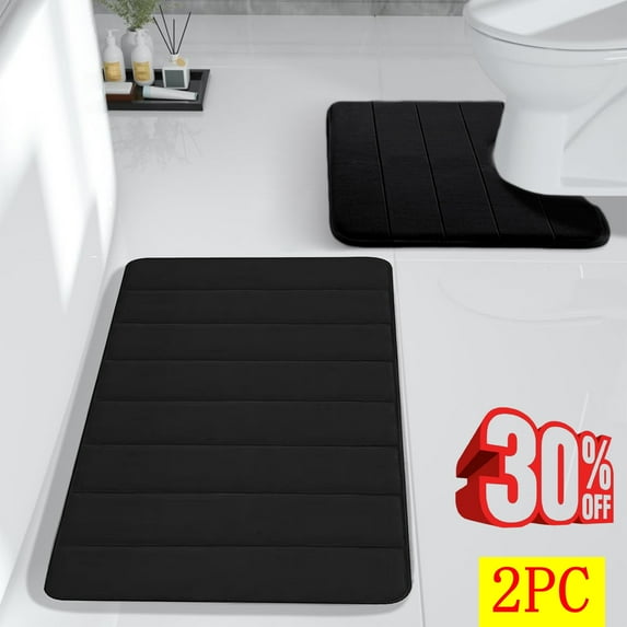 Fmxomd Bathroom Rugs Sets 2 Piece, Soft Absorbent Bath Mats Set, Machine Washable Bath Rug Set for Bathroom, 15.7x20+15.7x23.6Inches, Black