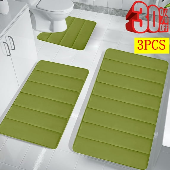 Fmxomd Bathroom Rugs Sets 3 Piece with U-Shaped Contour Toilet Mat Bathroom Shower Rugs Absorbent Memory Foam Bath Mats Non Slip Bath Rugs Bathroom Floor Mats Washable(Green)