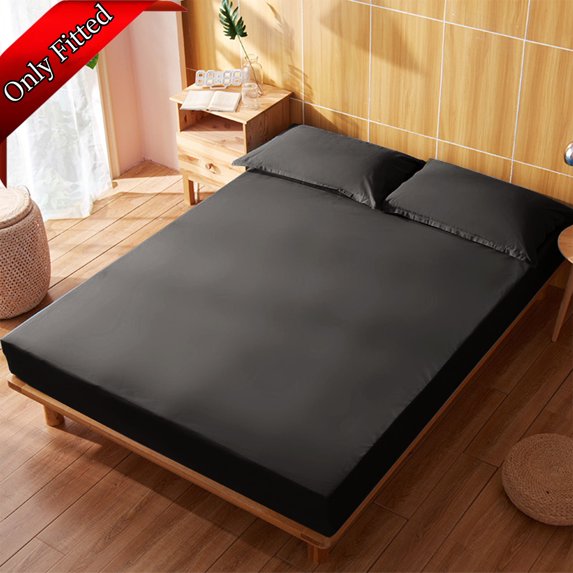 Fmxomd Bedding Full Fitted Sheet - Bottom Sheet - Deep Pocket - Soft Microfiber - Fade Resistant - Easy Care -1 Fitted Sheet Only (Black, 54"W x 75"L x 11.8"D)