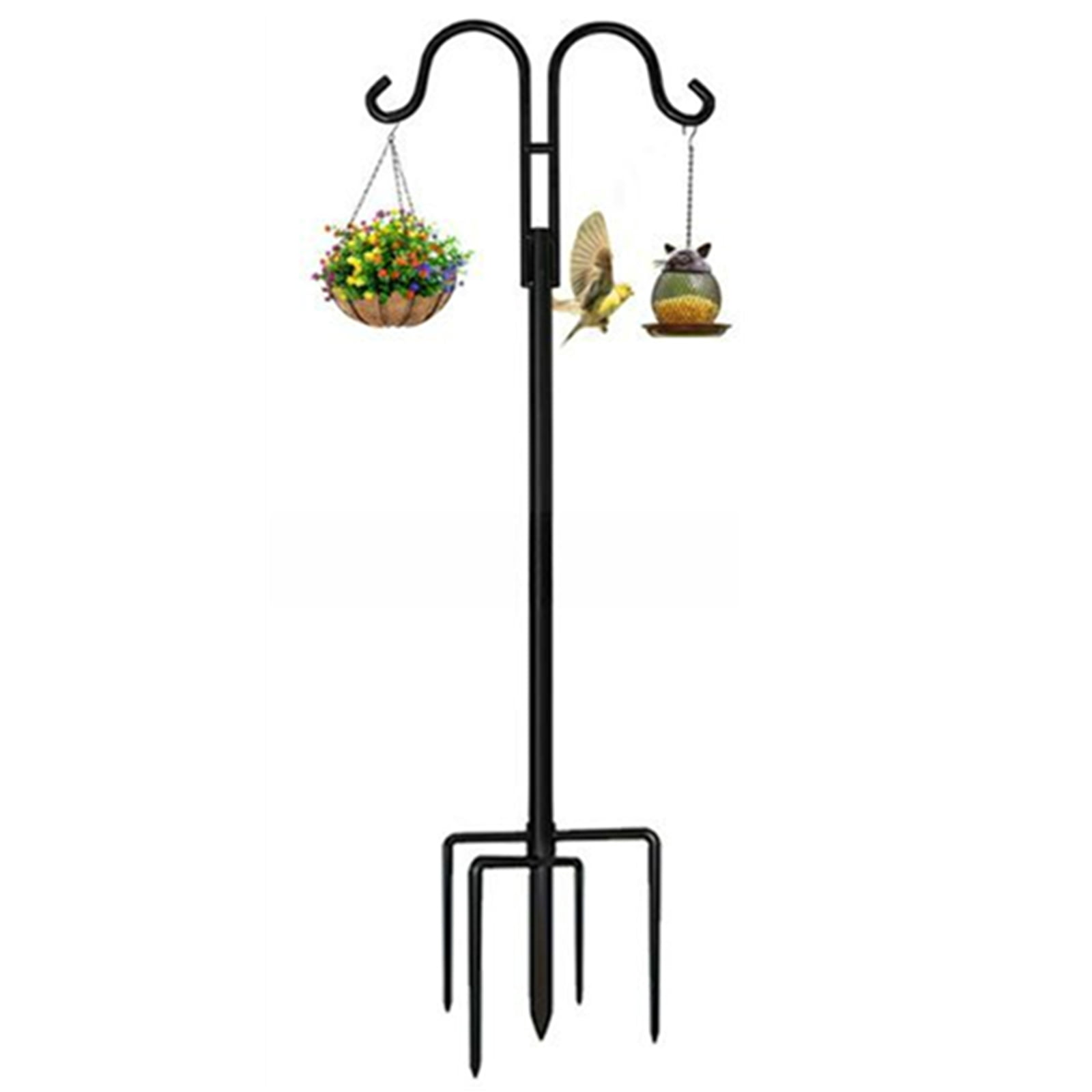 Fmxomd Bird Feeders Pole,Shepherds Hooks for Outdoor 1 Pack 60 Inch Bird Feeders for Outdoors with 5 Prongs Base Hanging Planters for Outdoor, Black