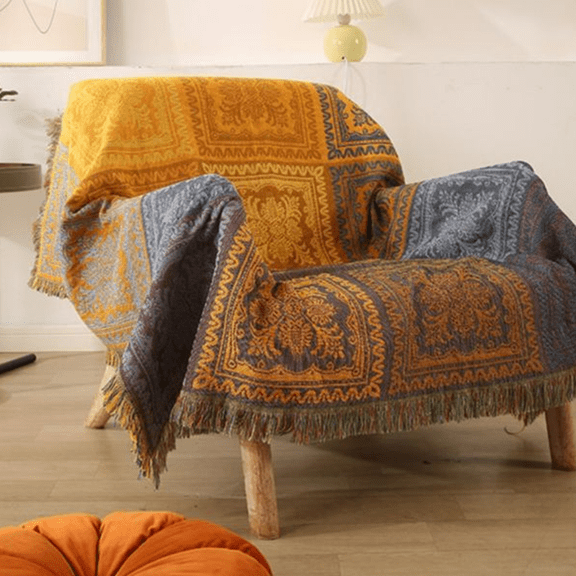 Fmxomd Bohemian Throws Blankets, Small Chenille Woven Recliner Chair Throw Cover Futon Furniture Cover Sofa Slipcover Boho Bed Blanket - 35.5" x 35.5" Navy Teal Yellow