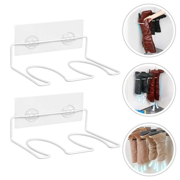 Fmxomd Boot Rack Set, Wader Hangers for Wall, Metal Wall Mounted Shoe Racks, 2 Pairs Boot Organizer for Tall Boots and Cowboy Shoes, Boots Trays for Entryway,Garage (2 Pack, White)
