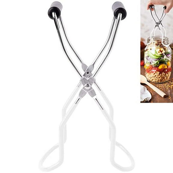 Fmxomd Canning Jar Lifter Tongs, Stainless Steel Jar Lifter with Rubber Grips - for Anti-Slip Wide-Mouth Clip for Home Kitchen Restaurant, White