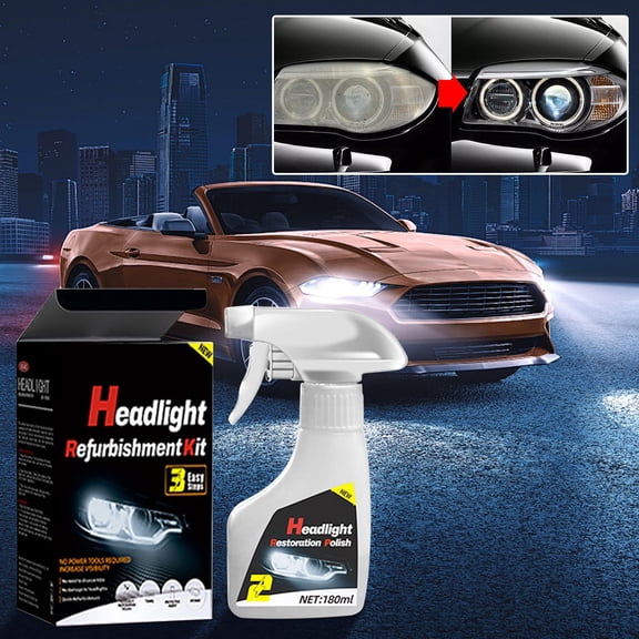 Fmxomd Car Headlight Cleaner Spray & Restoration – Efficient Car Headlight Repair Fluid Scratch Remover,Removes Yellowing & Scratches– No Rubbing Needed – Fits All Cars – 180ml / 6oz
