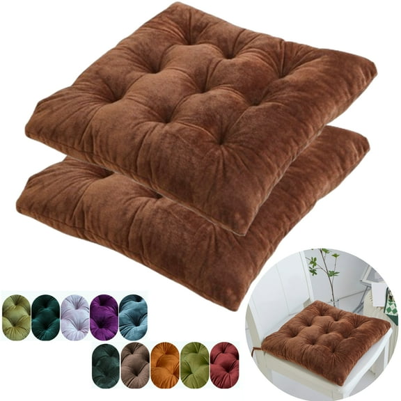 Fmxomd Chair Cushions for Dining Chairs 2 Pack, Thickened&nbsp;Velvet&nbsp;Indoor Chair Pads with Ties, Square Kitchen Chair Cushions, 15.7"x15.7", Coffee