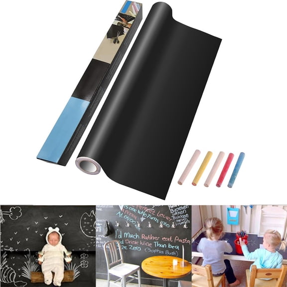 Fmxomd Chalkboard Wallpaper Peel and Stick,18 × 79 Inches, Removable Blackboard Contact Paper Wall Sticker Self Adhesive Vinyl Decal, Bonus 5 Chalks (Black)