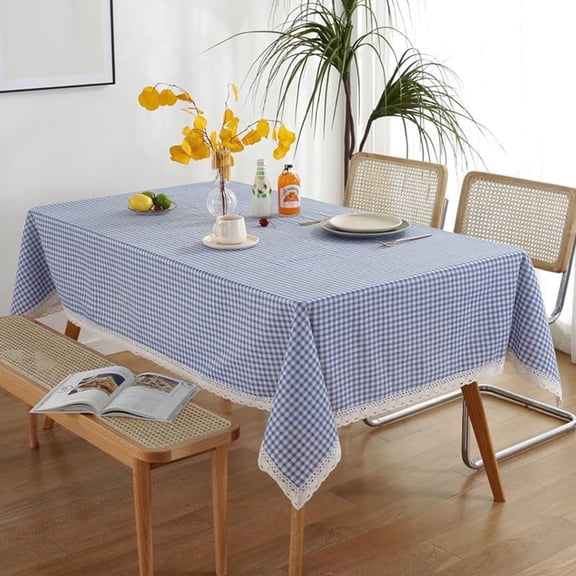 Fmxomd Checkered Tablecloth Rectangle Washable Buffalo Plaid Table Cloth Cotton Linen Gingham Table Cover for Picnic Kitchen Dining Room, Beige and White, 39" x 59", Blue