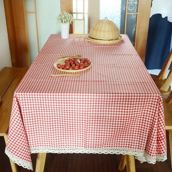 Fmxomd Checkered Tablecloth Rectangle Washable Buffalo Plaid Table Cloth Cotton Linen Gingham Table Cover for Picnic Kitchen Dining Room, Beige and White, 39" x 59", Red