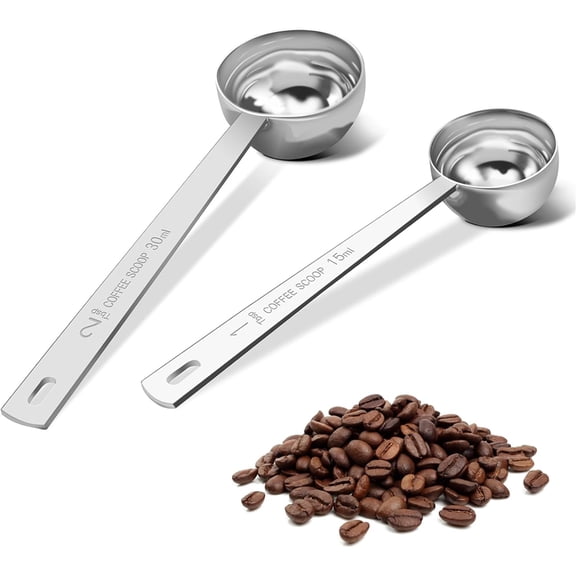 Fmxomd Coffee Scoop Set, Tablespoon Scoop 2 Pc Set (1 Tbsp & 2 Tbsp), Stainless Steel Measuring Spoons for Ground Coffee with Long Handles, for Tea, Sugar, or Flour(Rose Gold)