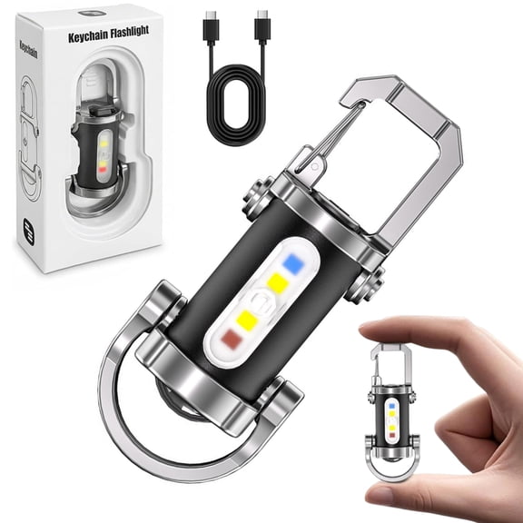 Fmxomd Compact USB Rechargeable Keychain Flashlight with 7 Lighting Modes, Powerful 300 Lumens Brightness, Emergency Strobe, Ideal for Outdoor Adventures, Hiking, and Everyday Use for Adults