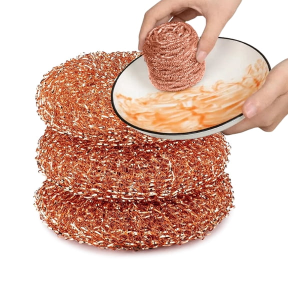 Fmxomd Copper Coated Scrubbers, Scouring Pads for Cleaning Tough Baked-On Messes, Metal Scrubbers for Cleaning Dishes, 3 Scrub Pads