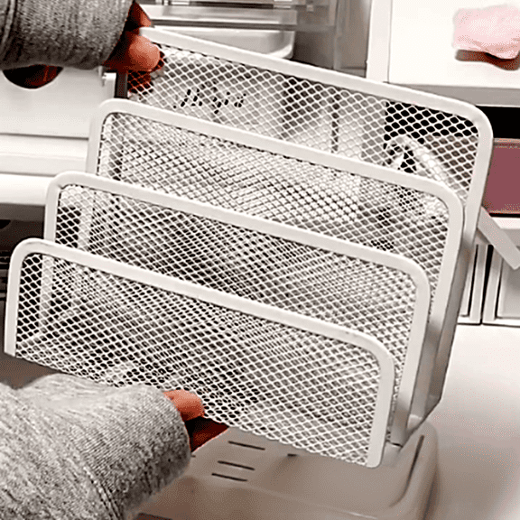 Fmxomd Desk Mail Organizer, Office Small Desktop Metal Mesh Envelope Letter Sorter Paper File Holder Organizer with 3 Vertical Upright Compartments, Silver 1 Pack