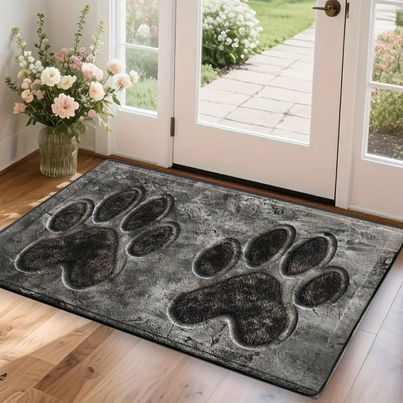Fmxomd Dog Door Mat for Muddy Paws 16x24, Paw Print Design, Absorbent Non-Slip Washable Doormat, Quick Dry Spandex Mat for Dogs, Entry Indoor Entryway Carpet, Gray