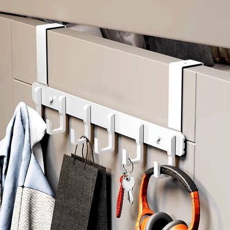 Fmxomd Over The Door Hooks for Hanging, Over The Door Hanger, Over The Door Towel Rack for Bathroom with 6 Coat Hooks, Bathroom Towel Holder Towels Hanger (White, 1 Pack)