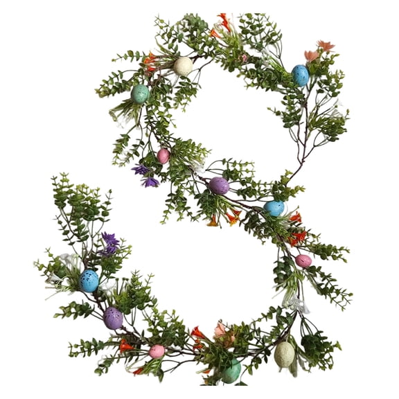 Fmxomd Easter Garland Decor, 6.25 FTGarland with Easter Eggs & Flowers, Spring Floral Decoration for Fireplace, Mantle, Table & Indoor Home Decor