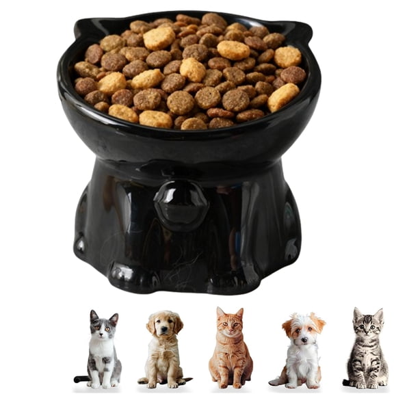Fmxomd Elevated Cat Food Dish, Plastic, Non-Slip Stand, Raised Feeding Station, 5 in Cute Pet Food & Water Bowl for Cats and Small Dogs, Black