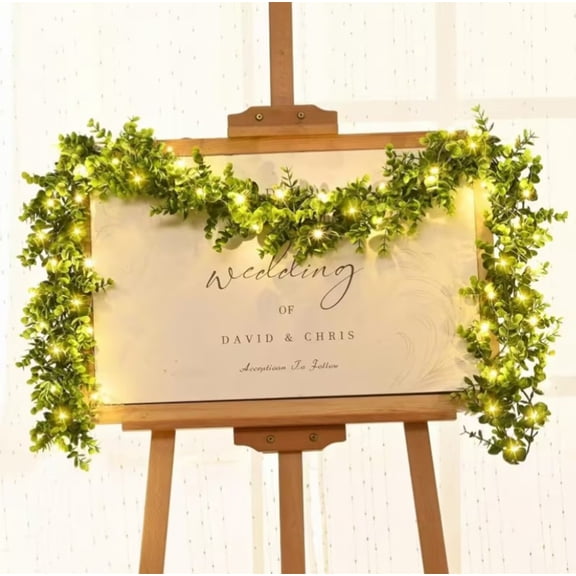 Fmxomd Eucalyptus Garland with LED String Lights - 6Ft Faux Greenery Decor for Weddings, Parties, and Home Decor - Perfect for Backdrop Arches, Tables, and Wall
