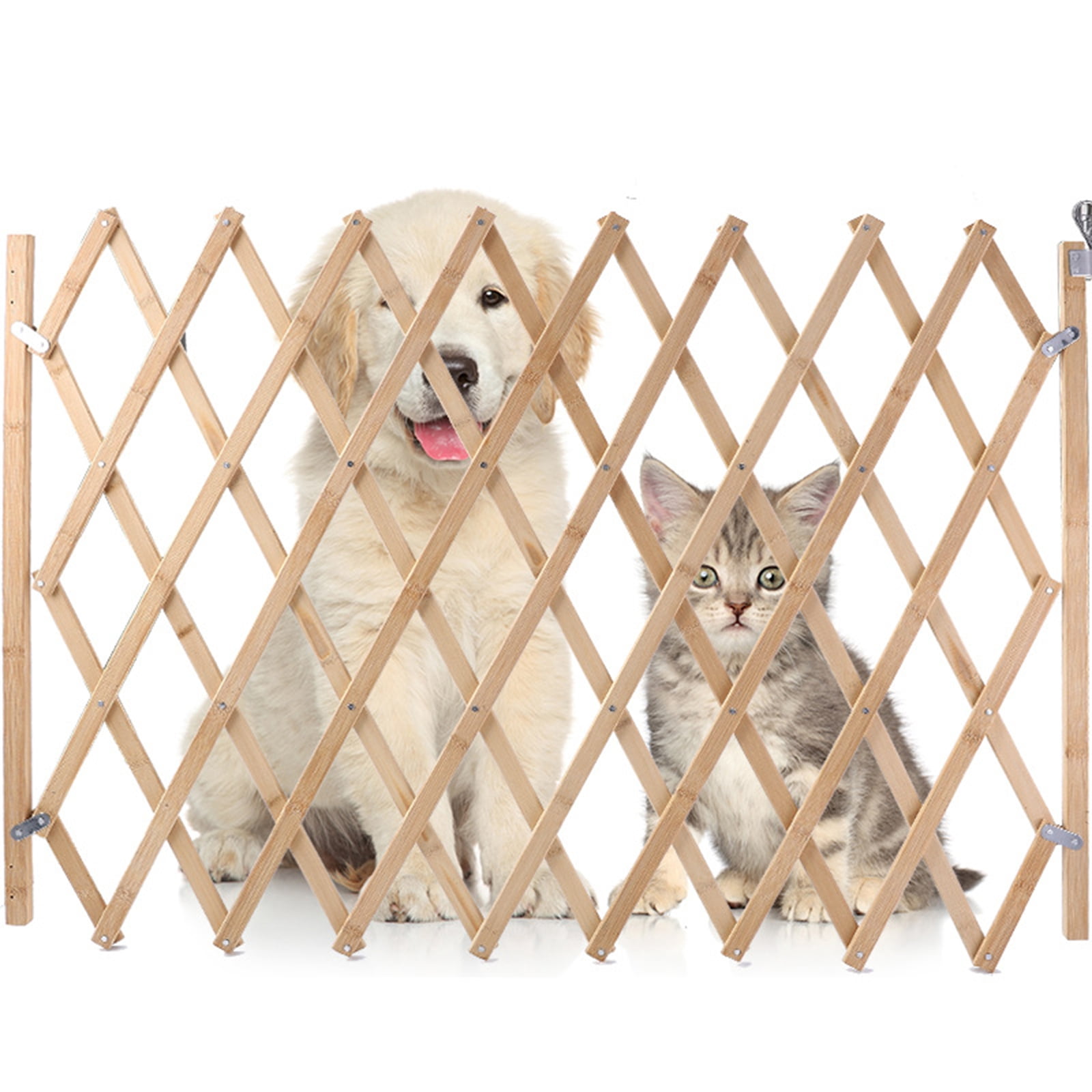 Fmxomd Expandable Barricade Gate,Accordion Garden Yard Outdoor Indoor Portable Folding Dog Fence Gates Wall Mount,13.77”x43.3Adjustable Wood Safety Barrier Gate, Khaki