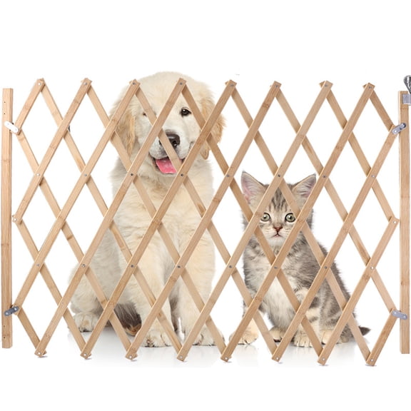 Fmxomd Expandable Barricade Gate,Accordion Garden Yard Outdoor Indoor Portable Folding Dog Fence Gates Wall Mount,13.77”x43.3Adjustable Wood Safety Barrier Gate, Khaki