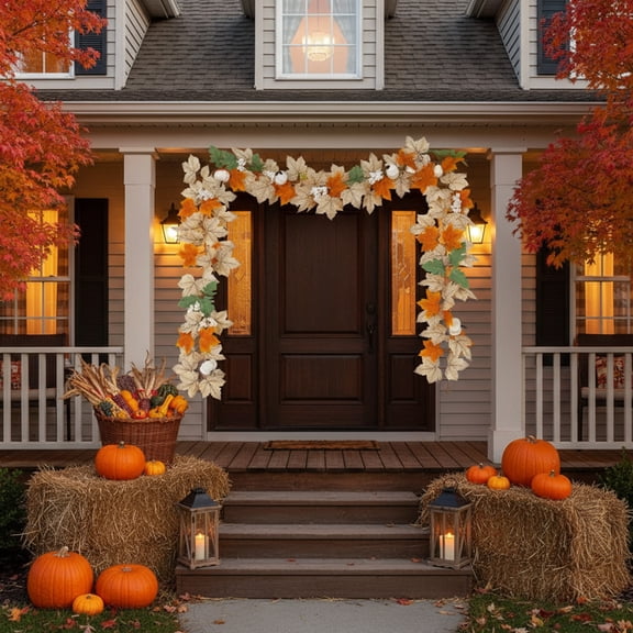Fmxomd Fall Garland, Maple Leaf Autumn Garland 5.75 Ft Artificial Hanging Leaves for Mantle Table Decorations for Home Front Door Outdoor Indoor Thanksgiving Fall Decor