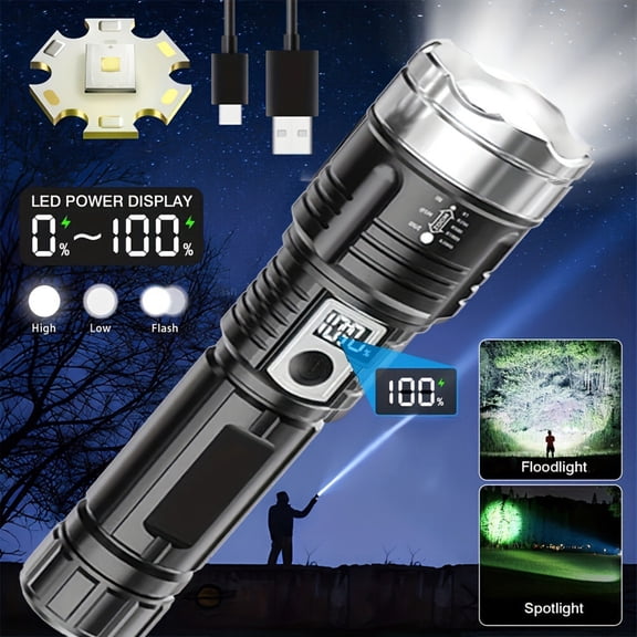 Fmxomd Flashlights High Lumens Rechargeable, LED Super Bright Flash Light, Linternas with LCD Digital Display, 3 Mode, Waterproof, Powerful Tactical Flashlight for Emergencies Camping Gift