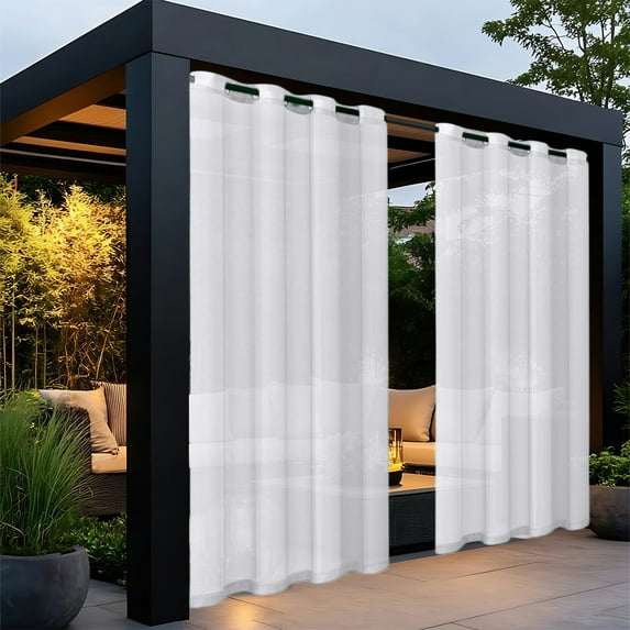 Fmxomd Outdoor Curtains for Patio Premium Thick Privacy Grommet Outside Curtains Drapes for Porch Pergola - 1 Panel 51W x 72L Inch - White Outdoor Curtains