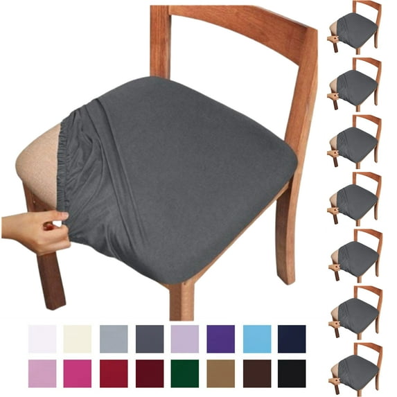 Fmxomd Seat Covers for Dining Room Chair Set of 8 - Stretch Fit Removable Washable Anti-Dust Desk Chair Seat Cushion Protectors - Gray Chair Covers