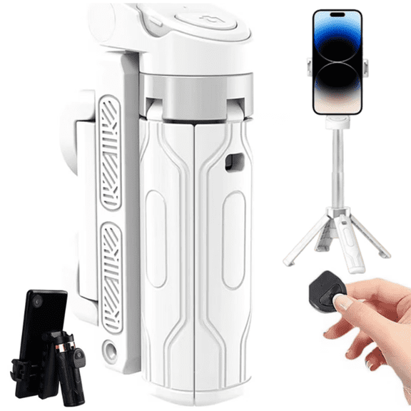 Fmxomd Pocket Mini Tripod for Phone - Universal 360° Rotation Selfie Stick with Detachable Remote - Portable Tripod for Vlog, Photography, Travel - White Phone Tripod
