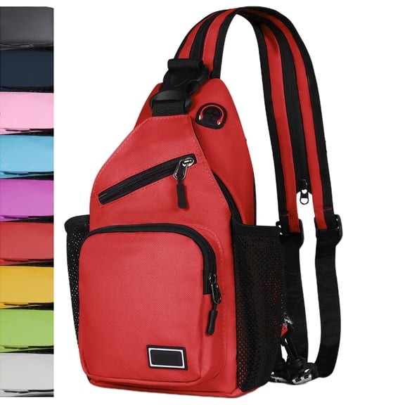Fmxomd Crossbody Sling Bag Backpack for Men Women Convertible Shoulder Bag Multiple Pockets Chest Bag for Daypack Travel Hiking - Red Sling Bag