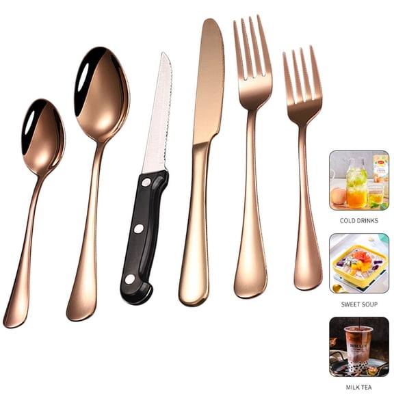 Fmxomd Silverware Set 6 Piece Premium Stainless Steel Flatware Set Heavy Duty Silverware Cutlery Sets with Knife Spoons and Forks Set - Dishwasher Safe - Rose Gold