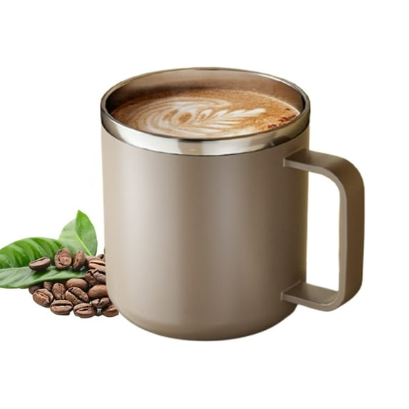 Fmxomd 13.5oz Stainless Steel Coffee Mug with Handle Double Wall Vacuum Travel Mug Thermal Cup with Lid - 400ml Insulated Mug for Hot Beverages - Khaki