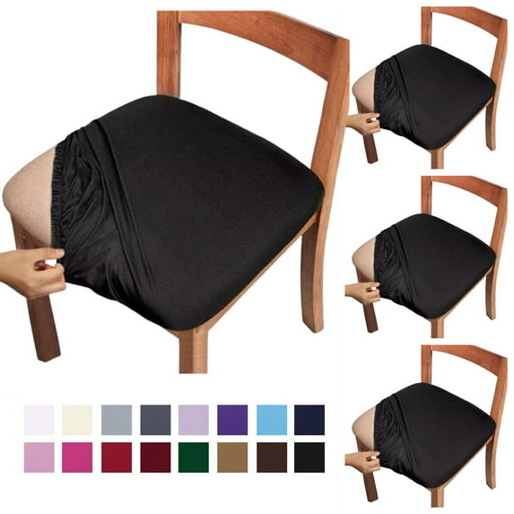 Fmxomd Seat Covers for Dining Room Chair Set of 4 - Stretch Fit Removable Washable Anti-Dust Desk Chair Seat Cushion Protectors - Black Chair Covers