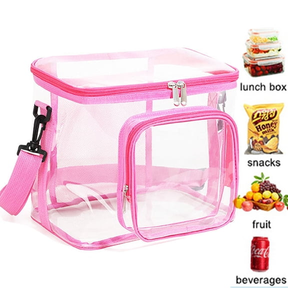 Fmxomd Clear Lunch Bag Durable PVC Plastic See Through Lunch Bag with Adjustable Shoulder Strap Handle - Perfect for Work Office School Picnic 102x7.25x9 inches - Pink