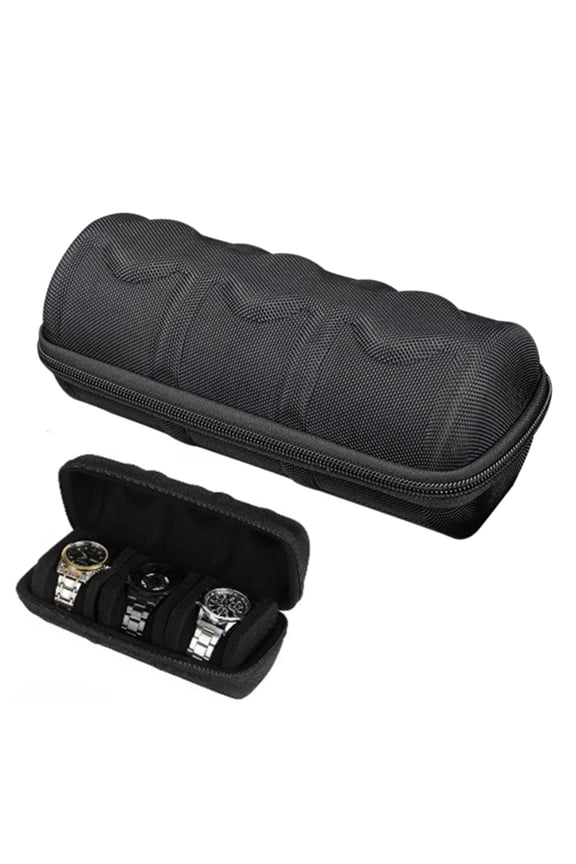 3 Slot Hard Watch Travel Case Watch Roll Case Storage and Organizer - with Shockproof Watch Pillow for Men and Women - Black 3 Slots