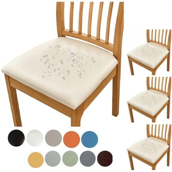 Fmxomd Waterproof PU Leather Seat Covers for Dining Chairs 4 Pack Stretch Dining Room Chair Seat Covers - Kitchen Chair Seat Covers Protectors - White