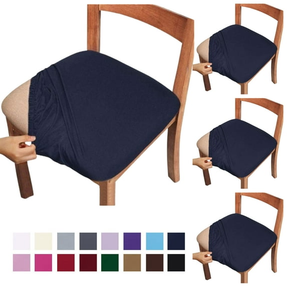 Fmxomd Seat Covers for Dining Room Chair Set of 4 - Stretch Fit Removable Washable Anti-Dust Desk Chair Seat Cushion Protectors - Navy Chair Covers