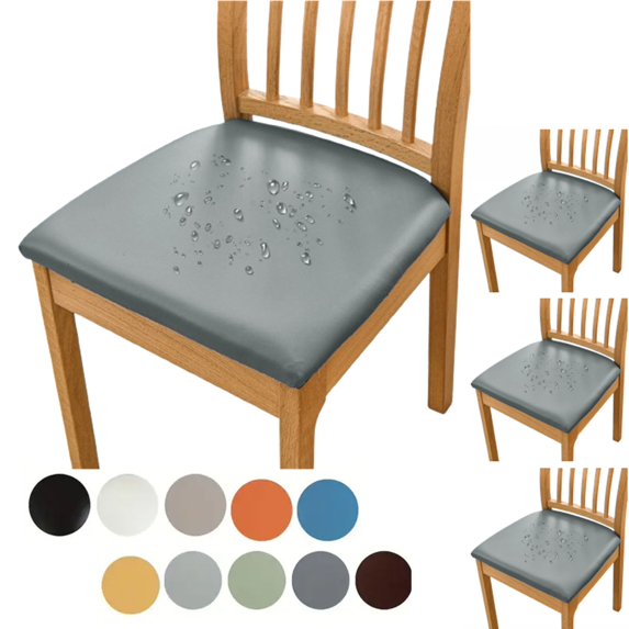 Fmxomd Waterproof PU Leather Seat Covers for Dining Chairs 4 Pack Stretch Dining Room Chair Seat Covers - Kitchen Chair Seat Covers Protectors - Gray