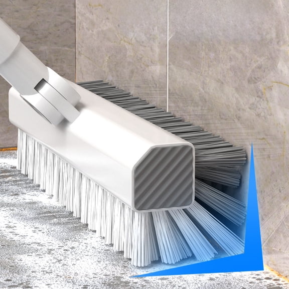 Fmxomd Floor Scrub Brush 2 in 1 Scrape and Stiff Bristle Deck Brush for Cleaning Concrete Patio Garage - 42.5 Inch Long Handle Floor Brush - White