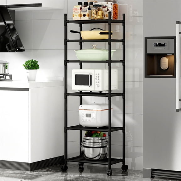 Fmxomd Slim Rolling Cart 6-Tier Storage Cart 12.6in Mobile Shelving Unit with Wheels - Plastic Storage Trolley Organizer for Kitchen Bathroom Office