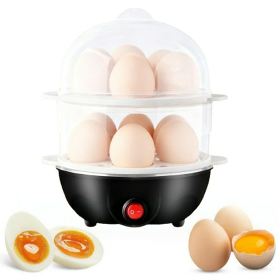 Fmxomd Mini Egg Cooker Electric - 12 Egg Capacity 2 Tier Egg Steamer with Auto Shut-Off - Soft Medium Hard Boiled Egg Maker for Family - Black 2Tier Egg Cooker