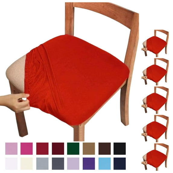 Fmxomd Seat Covers for Dining Room Chair Set of 6 - Stretch Fit Removable Washable Anti-Dust Desk Chair Seat Cushion Protectors - Red Chair Covers