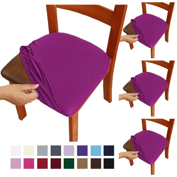 Fmxomd Seat Covers for Dining Room Chair Set of 4 - Stretch Fit Removable Washable Anti-Dust Desk Chair Seat Cushion Protectors - Purple Chair Covers