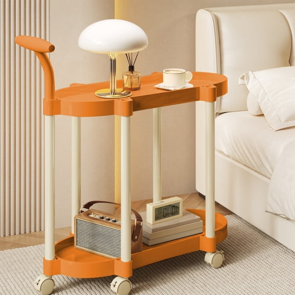 Fmxomd Utility Cart 2-Tier Utility Plastic Cart with 360° Swivel Wheels 24.4 x 17.3-inch Food Service Cart - for Warehouse Office Home Restaurant Kitchen - Blue