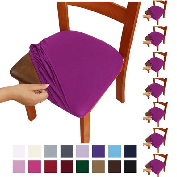 Fmxomd Seat Covers for Dining Room Chair Set of 8 - Stretch Fit Removable Washable Anti-Dust Desk Chair Seat Cushion Protectors - Purple Chair Covers