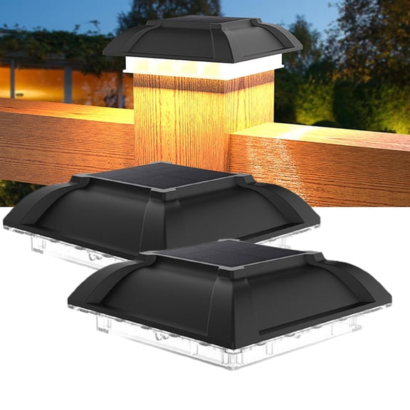Fmxomd Solar Post Light Outdoor Column Pillar Lamp - Dusk to Dawn IP5 Waterproof Fence Posts Cap Lantern 3000K Warm White LED Landscape Lighting - 1Pack
