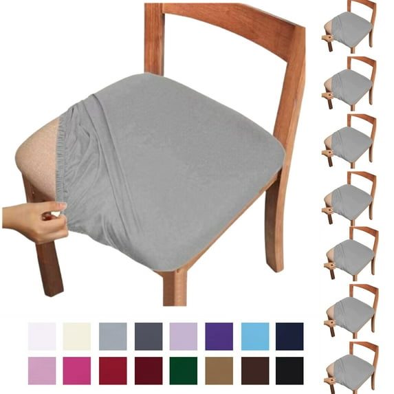 Fmxomd Seat Covers for Dining Room Chair Set of 8 - Stretch Fit Removable Washable Anti-Dust Desk Chair Seat Cushion Protectors - Light Gray Chair Covers