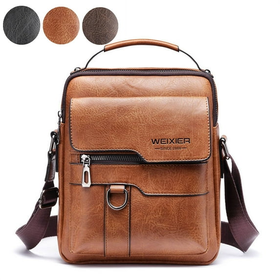 Fmxomd Messenger Bag for Men Crossbody Shoulder Purse Small Vintage PU Leather Satchel Pouch - Side Crossover Handbag Office Business for Men - Brown