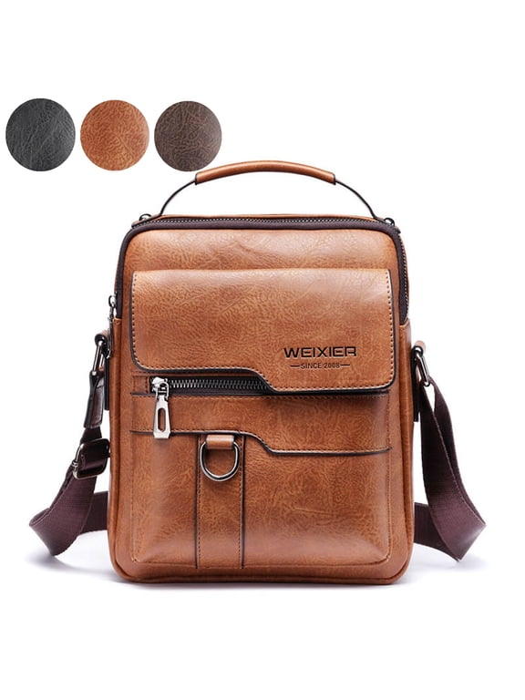Messenger Bag for Men Crossbody Shoulder Purse Small Vintage PU Leather Satchel Pouch - Side Crossover Handbag Office Business for Men - Brown